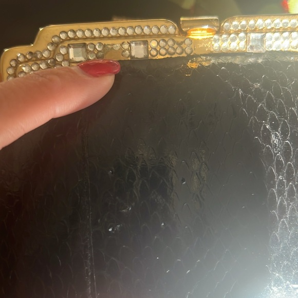 VINTAGE hard clamshell faux snakeskin art deco clutch, shoulder bag - Picture 10 of 10